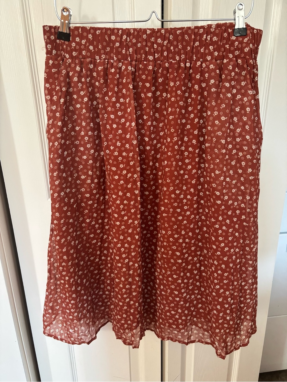 Mikarose Rust Red Floral Midi Skirt
